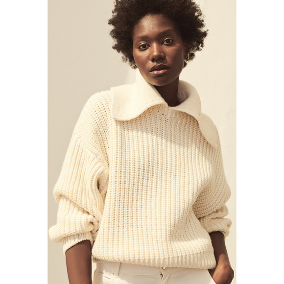 H&M Cream White Collared Rib Knit Pullover Sweater - Picture 1 of 7